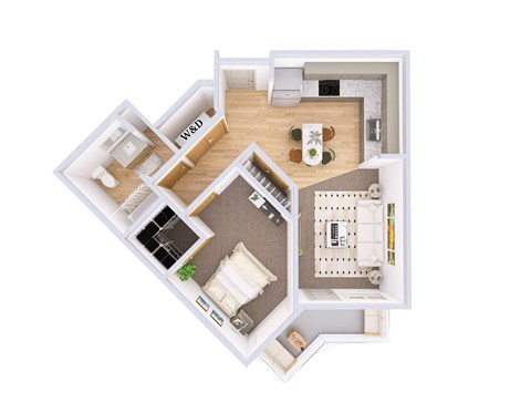 Floor plan for 1 bed, 1 bath, 695 sqft